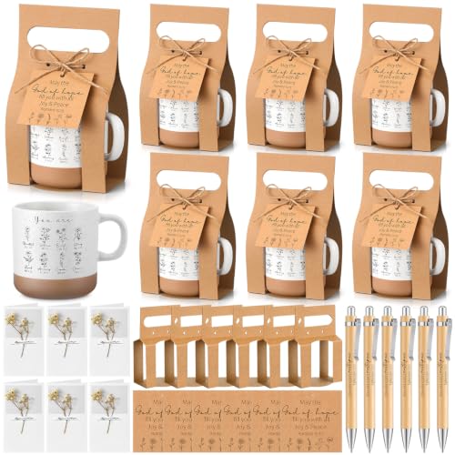 6 Sets Christian Gifts Sets Bulk Bible Verse Mug with Boxes Inspirational Scripture Ballpoint Pen Gift Card Tag Twine Ceramic Religious Coffee Cup Set for Pastor Church Women - style: Christian