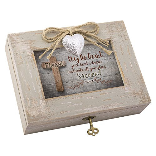 Cottage Garden Grant Your Plans Cross Distressed Wood Locket Jewelry Music Box Plays Tune We Have a Friend in Jesus