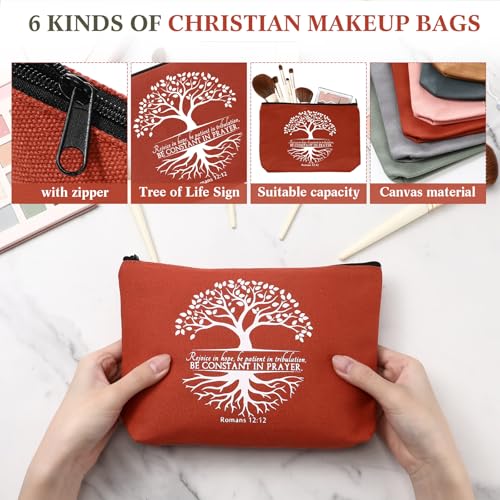 Huhumy 12 Pcs Christian Makeup Bag, Bright Colors, Tree of Life - color: Bright Colors, style: Tree of Life