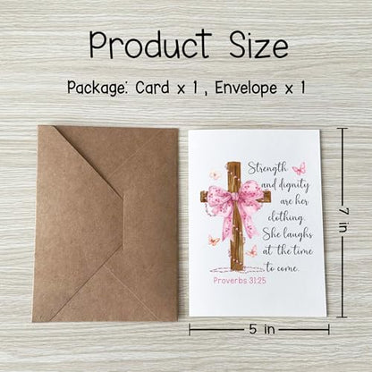 Strength and Dignity Are Her Clothing Card Christian Encouragement Cards Proverbs 31:25 Bible Verse Inspirational Spiritual Greeting Gift for Woman Mom Daughter Sister Friend Bestie Pastor's Wife Niece Mentor - color: Strength And Dignity Proverbs 31:25