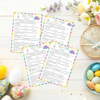 Easter Trivia Party Game, 25 Pcs Easter Bunny Quiz Cards for Group Party Activities Favors, Religious Game for Sunday School Family Party Activities Favors