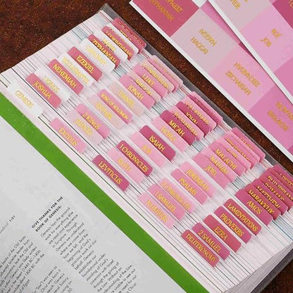 Laminated Bible Tabs, Reposition Large Print Stickers, Easy to Read and Apply Bible Tabs for Women and Man (Gold Foil Pink) - color: Gold Foil Pink