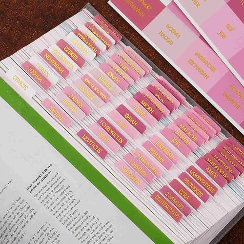 Laminated Bible Tabs, Reposition Large Print Stickers, Easy to Read and Apply Bible Tabs for Women and Man (Gold Foil Pink) - color: Gold Foil Pink