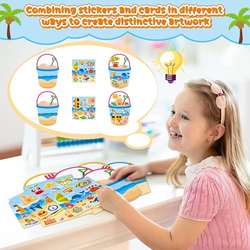 CY2SIDE Summer Bucket Scene Sticker - 12 Set Summer Beach Ocean Animal Sticker for School Rewards, Make Your Own Bucket with Sands Scene Activities Holiday Vacation Party Supplies - style: Summer bucket
