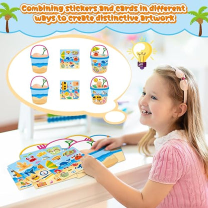 CY2SIDE Summer Bucket Scene Sticker - 12 Set Summer Beach Ocean Animal Sticker for School Rewards, Make Your Own Bucket with Sands Scene Activities Holiday Vacation Party Supplies - style: Summer bucket