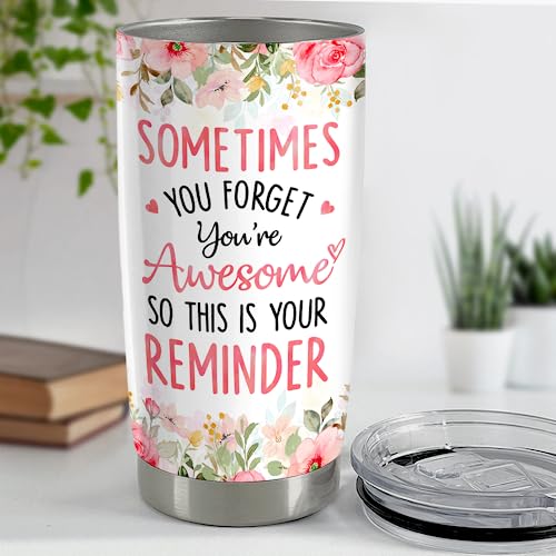 SANDJEST Sometimes You Forget You're Awesome Tumbler 20oz Inspirational Gifts Stainless Steel Insulated Tumblers Coffee Travel Mug Cup Gift for Coworkers Friends Sister Birthday Christmas - color: Inspirational