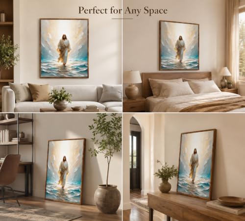 CXKAWM Framed Jesus Walking on Water Canvas Wall Art, 16x24in - color: Framed Jesus Walking, size: 16x24in