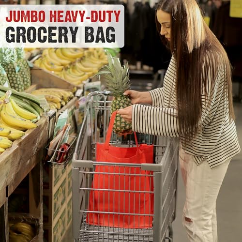 Novel Box 5Pack Non-Woven Reusable Reinforced Tote Bags 13x15x10in with Handle-Heavy Duty Foldable Bag for Groceries & Picnic - color: Red