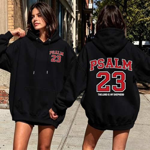 Christian Hoodies for Women Psalm 23 Sweatshirt Jesus Faith Hoodies Religious Bible Verse Graphic Hoodie Pullover - color: Black, size: Small