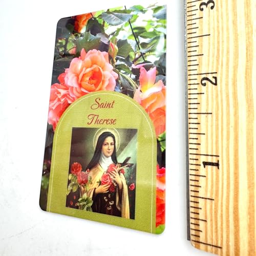 St Therese Rosary with Pink Rose Beads Metal Crucifix & USA Made Holy Card