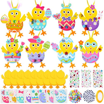 Funrous 48 Sets Crafts Kit Paper Crafts DIY Make Your Own Hanging Ornaments with Pompoms Diamond Stickers for Holiday Classroom Activities Party Favors, Easter Chick - style: Easter Chick