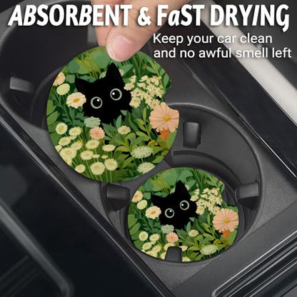 Yonlevres Car Coasters for Cup Holders, 2.75", 2 Pack, Cute Cat - color: Cute Cat