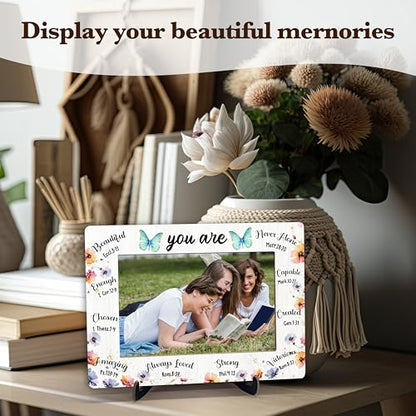 Christian Encouragement Picture Frame, Butterfly Wooden Photo Frame With Stand For Office Home, Inspirational Scripture Gifts For Women, Bible Verses Gifts For Sister Friend Colleague Daughter, A16 - color: You Are Beautiful