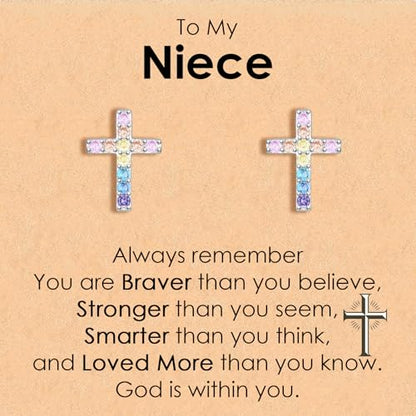 CERSLIMO Cross Earrings for Girls Kids, Christian Confirmation Communion Baptism Catholic Religious Christmas Birthday Inspirational Gifts for Women Teens Teenager Granddaughter Goddaughter - style: Niece Gifts