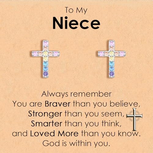 CERSLIMO Cross Earrings for Girls Kids, Christian Confirmation Communion Baptism Catholic Religious Christmas Birthday Inspirational Gifts for Women Teens Teenager Granddaughter Goddaughter - style: Niece Gifts