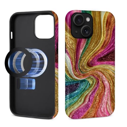 for iPhone 14 Plus Compatible with Magsafe Full Body Case Screen Lens Protection Magnetic Ring for Girl Boy Cute Pattern Abstract Rainbow Swirl Golden Glitter - color: Abstract Rainbow Swirl Golden Glitter, size: iPhone 14 Plus