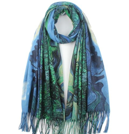 Umjetnost Soft Cashmere Feel Scarf For Women Winter Warm Scarves Large Shawl Wrap Monet Van Gogh Art Print - color: C04 Blue&green