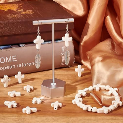 100Pcs White Turquoise Cross Gemstone Loose Spacer Beads for Jewelry Making - color: White Cross 12x16mm