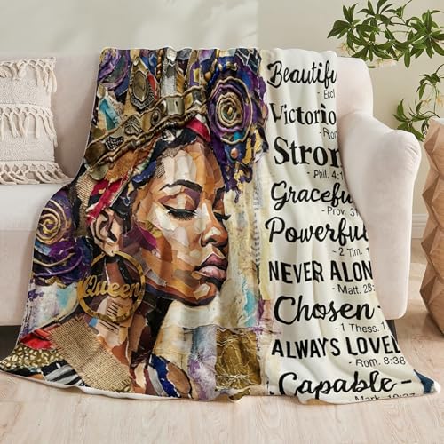 African American Black Girl Women Blanket - Christian Birthday Gifts Blanket- Inspirational Flannel Religious Spiritual Throw Blanket Home Decor 50x60inch - color: Hrmt1