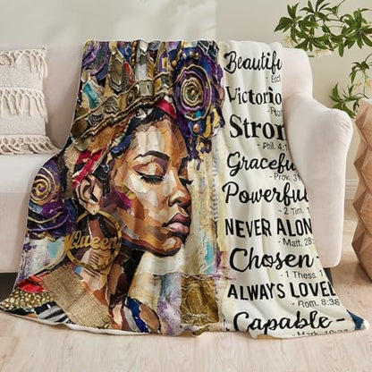 African American Black Girl Women Blanket - Christian Birthday Gifts Blanket- Inspirational Flannel Religious Spiritual Throw Blanket Home Decor 50x60inch - color: Hrmt1