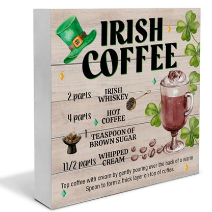 St. Patricks Day Decor, Rustic Irish Coffee Wood Block Sign - color: COFFEE