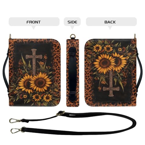 Book Covers Bible Covers for Women Men Large Size Bible Bag Tote - color: A Leopard Cross Sunflowers, size: Medium