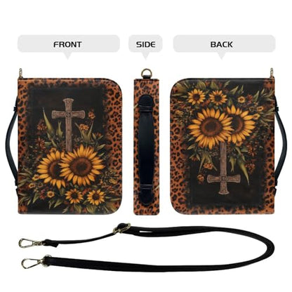 Book Covers Bible Covers for Women Men Large Size Bible Bag Tote - color: A Leopard Cross Sunflowers, size: Medium