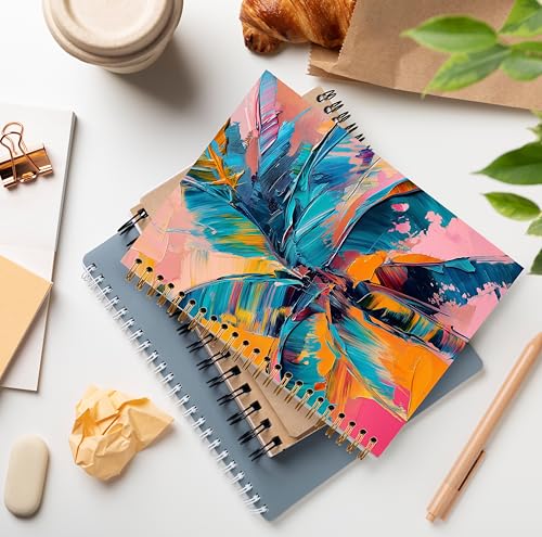 Abstract Tropical Palm Tree Notebook, Beach Lover Gifts, Coastal Beach Journal for Women, Pink and Orange Summer Beachy Aesthetic Spiral Notebook Journal 5.5x8.3 - color: Color 06