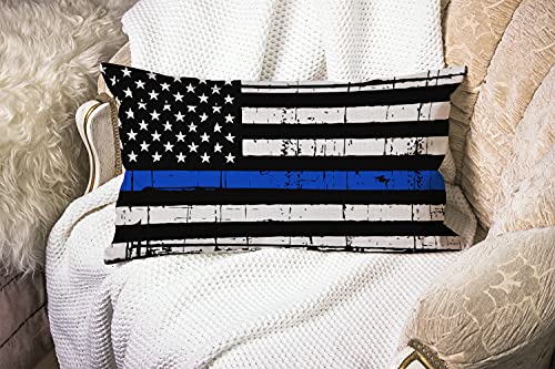 Smooffly Throw Pillow Cover Vintage Weathered Thin Blue Line US Flag Law Enforcement Waist Lumbar Cotton Linen Throw Pillow case Cushion Cover for Sofa Home Decorative Oblong 12x20 Inches - color: Md025