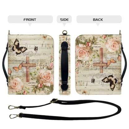 Book Covers Bible Covers for Women Men Large Size Bible Bag Tote - color: A Cross Butterfly Rose, size: XX-Large
