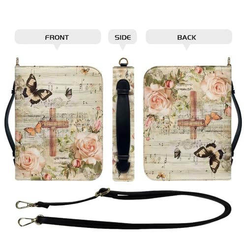 Book Covers Bible Covers for Women Men Large Size Bible Bag Tote - color: A Cross Butterfly Rose, size: X-Large