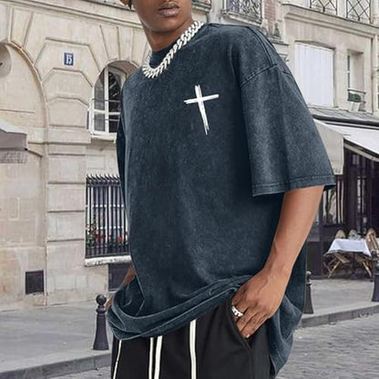 Mens Oversized Christian Shirts Jesus Faith Shirt Funny Gym Graphic Tees God Religious Bible Verse Acid Wash Tshirts - color: Denim Blue, size: Small
