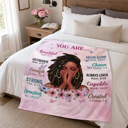Throw Blanket, Soft Fleece Blanket with Inspirational Positive Thoughts and Quotes for Bedroom, Ideal as a Gift for Girls and Women 50x60 Inch
