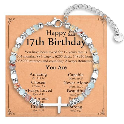 Christian Gifts for Women Girls, Religious Cross Bracelet - color: Happy 17th Birthday