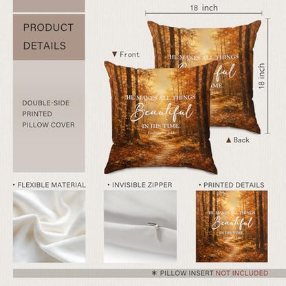 Christian Fall Forest Path Landscape Throw Pillow Covers 18x18 - color: Fall Forest