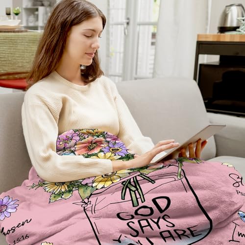 Christian Birthday Gifts for Women, Christian Religious Blanket with Flower - color: Pink, size: 80"x60"