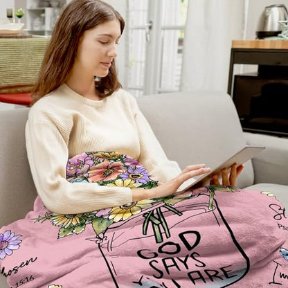 Christian Birthday Gifts for Women, Christian Religious Blanket with Flower - color: Pink, size: 80"x60"
