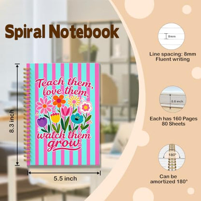 JMICTUB Boho Floral Teacher Spiral Notebook 5.5x8.3, End of the Year Teacher Appreciation Gifts Hardcover Lined Journal - color: Spiral notebook-04
