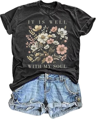 Christian Graphic T Shirt for Women Bible Verse Saying Faith Shirts Jesus Religious Tshirts Inspirational Tees Tops - color: Dark Grey, size: Small