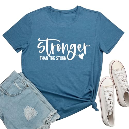 BLACKMYTH Women Cute Graphic Stronger Tee Shirts - color: Heather Indigo, size: X-Large