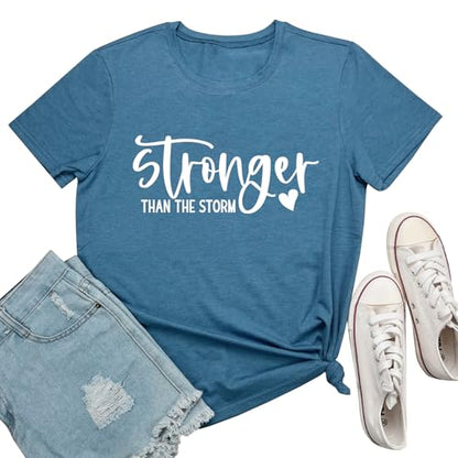 BLACKMYTH Women Cute Graphic Stronger Tee Shirts - color: Heather Indigo, size: Large