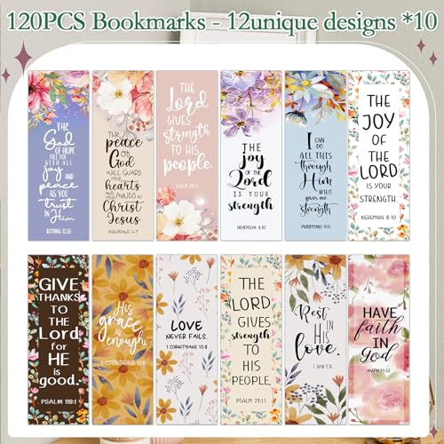 Bible Verse Bookmarks Gifts - 120 Pcs Christian Flower Bookmark Paper Scripture Religious Book Marks Page Clip Inspirational Gift for Women Men Church Book Lovers Reading Bookish Supplies - color: Christian Flower