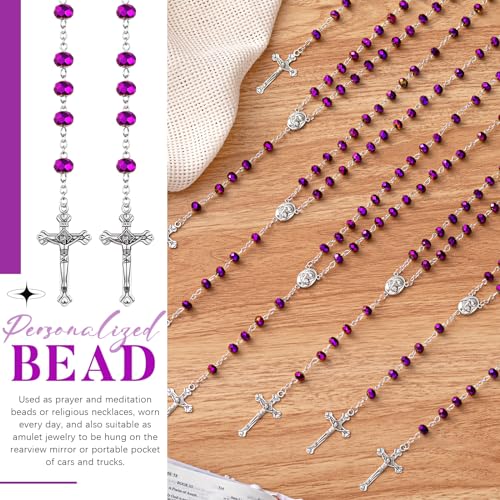 ROCEEI 12/24 Set Catholic Rosary Beads Necklace Bulk - color: Purple