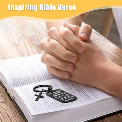 kilofly Christian Inspirational Bible Verse Keychain Gift Cross Charm - style: Faith-black-18