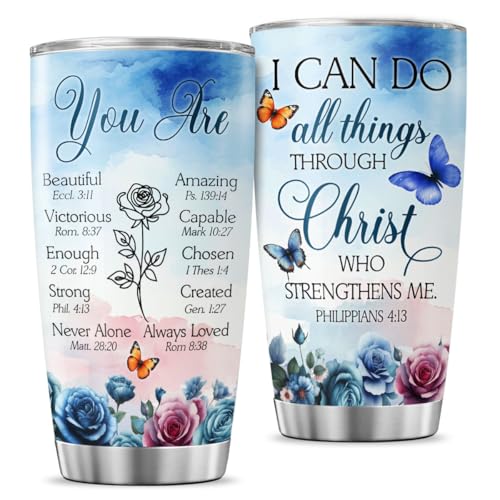 Christian Bible Verse Tumbler for Women, Inspirational Floral Faith Quote Cup, 20oz Stainless Steel Insulated Travel Mug with Scripture, Religious Gift for Mom, Sister, Friend - color: Bible Verse L7