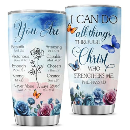 Christian Bible Verse Tumbler for Women, Inspirational Floral Faith Quote Cup, 20oz Stainless Steel Insulated Travel Mug with Scripture, Religious Gift for Mom, Sister, Friend - color: Bible Verse L7