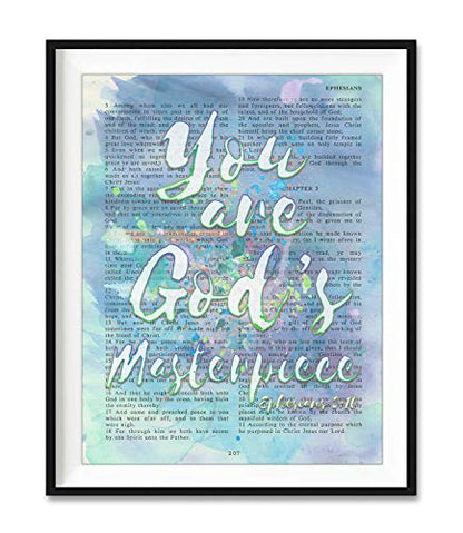 Set of 6 -Watercolor Christian Bible Verse Page Art Prints, Unframed, Song of Solomon 4:7, Psalm 37:4, Genesis 16:13, Ephesians 2:10, Philippians 4:8, Genesis 28:15, Wall Art Decor, 5x7 Inches
