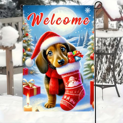 BlissYard Christmas Dachshund Dog Garden Flag 12x18 Inch Polyester - color: Dachshund Dog