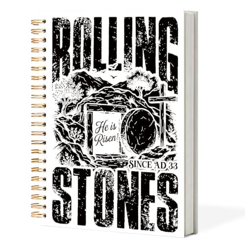 Bible Notebook Rollling Stones Since AD33 for Women Men, Christian Journal, He Is Risen Cross Inspirational Christian Church Hardcover Spiral Notebook Office Supplies Gifts,5.5x8.3 Inch - color: white-He Is Risen Cross