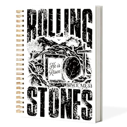 Bible Notebook Rollling Stones Since AD33 for Women Men, Christian Journal, He Is Risen Cross Inspirational Christian Church Hardcover Spiral Notebook Office Supplies Gifts,5.5x8.3 Inch - color: white-He Is Risen Cross